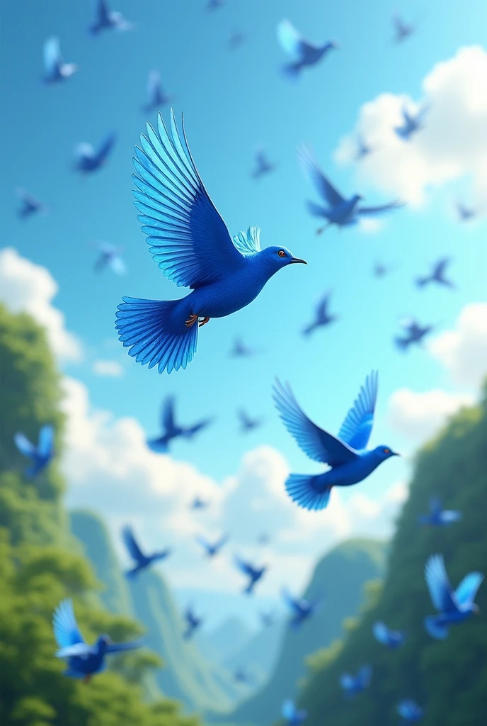Blue birds flying away