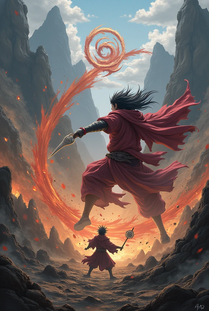Art of an epic fight between Madara and Hachirama 
