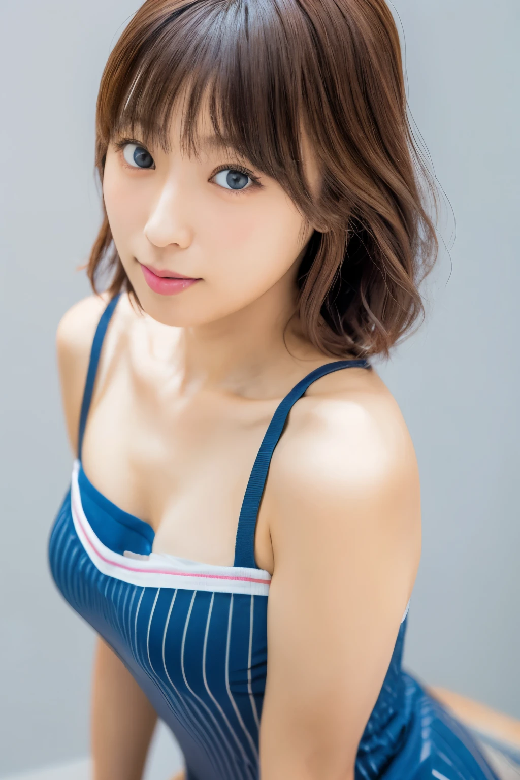 Masterpiece, photogravure, highest quality, clear contours, (One Girl, alone), Japanese woman, 30 years old, lipstick, cute face, detailed face, beautiful eyes, detailed eyes, focus on the eyes, bob hair, Anatomically correct body structure, wearing body-fitting costumes, getting on all fours, lifting butts, shot from the front