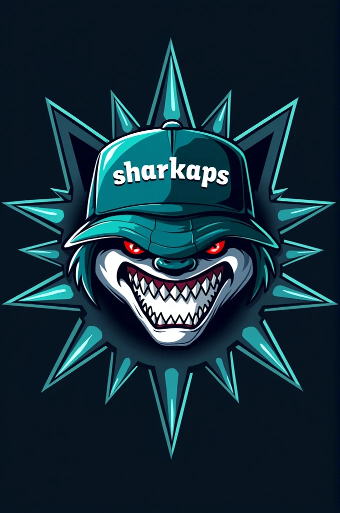 Shark gaming style logo with a New Era cap that says "sharkaps"