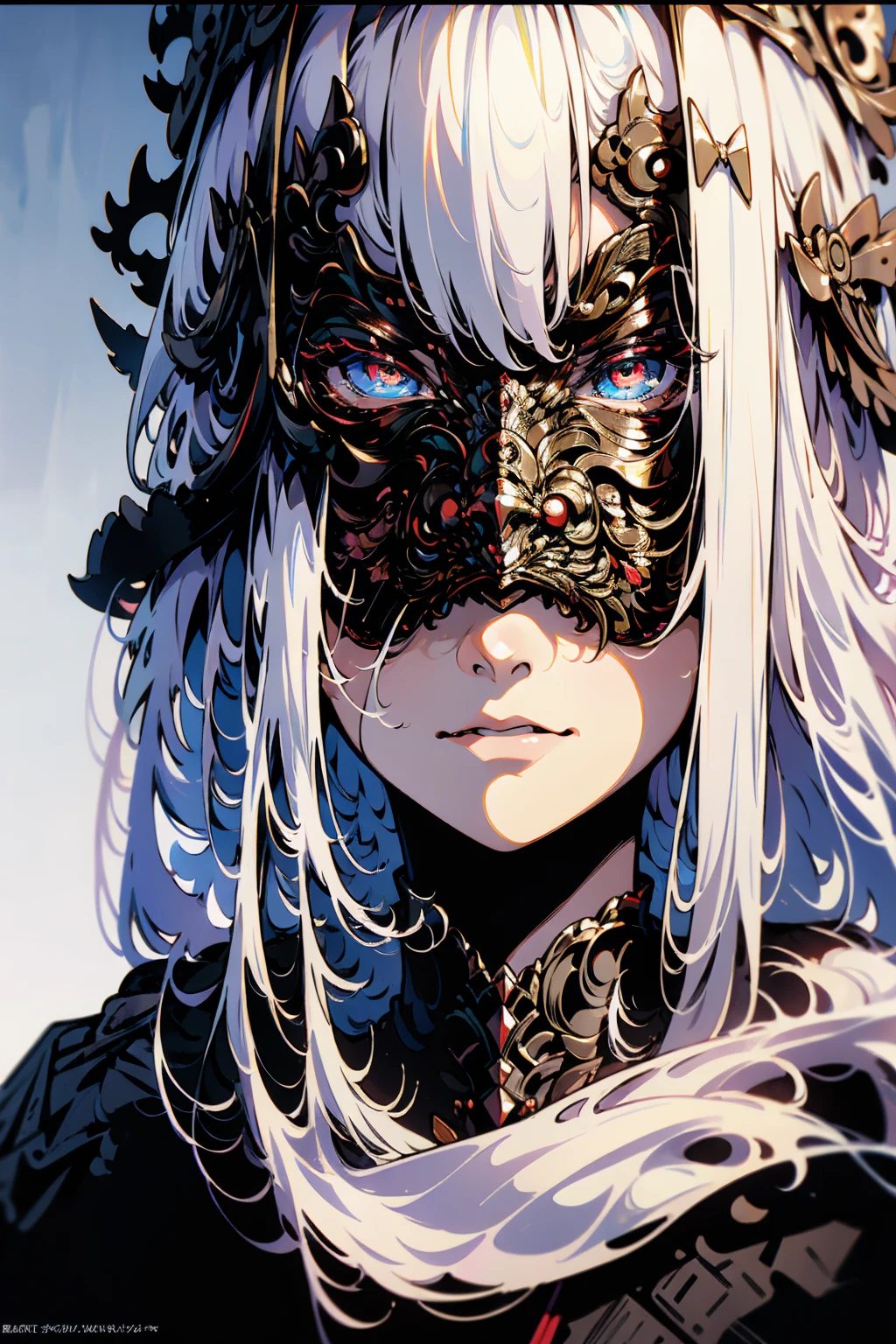 (Highest quality)), ((masterpiece)), (detailed), She is wearing a mask that covers her entire face,Hair is white hair,Her true face cannot be seen,It is unknown what expression she is making,No Background,