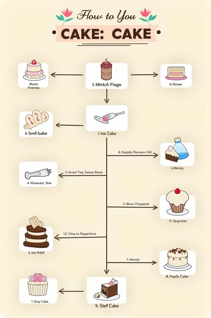I have a small business, It is a small bakery specializing in cakes. I take care of the service, where people come to the cake counter to order from me, or I&#39;ll go to the tables, or they come to me to pick up their cake orders but I don&#39;t deal with money, The person who receives it is another employee. I need you to generate for me a clear and specific flowchart of what I do and how I do it., please exactly as I described. It needs to be with the phrases of what I do neither neutral, no image just described. Do it like I did it when I was 1 on Canva.