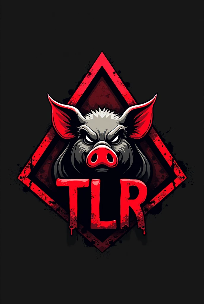triangular logo with bad pig and letters "TLR" Let everything be black and red