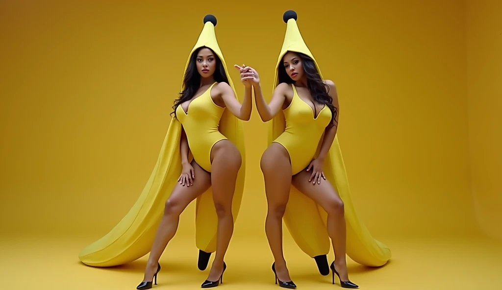 Mini video clip Two sexy women dressed as bananas, doing adult sensual choreography