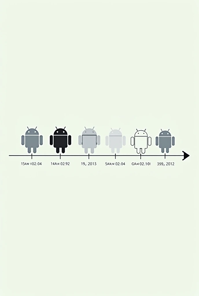 Make me a timeline of Android history from version 1.0 until version 15.0 that only contains the pure images of each software without letters in vertical form of only android