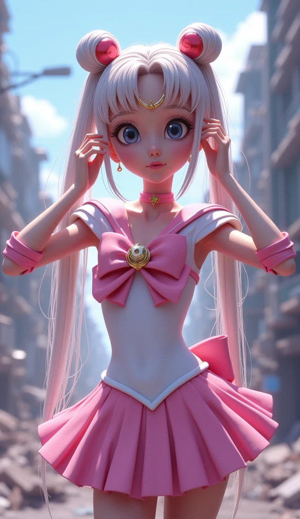 (absurdities, high resolution, ultra detailed, HdR), masterpiece, Best Quality, pastel colours, Light colors, Toei Animation,  senshi sailor luna, Pretty Guardian Sailor Moon character hands on her back and holding her hair and on the side there is a brooch, detailed character with detailed face, large eyes, ,(Tokyo cyberpunk ruined dungeon ruins background :1.4 ), (sailor moon Luna :1.4), (sailor moon Luna V2.1), (dynamic pose), More detailed 8K.unreal engine:1.4,UHD,La Best Quality:1.4, photorealistic:1.4, skin texture:1.4, masterpiece:1.8,first work, Best Quality,object object], (detailed face features:1.3),(The correct proportions),(Beautiful blue eyes:1.4 ),  (cowboy pose),( face detailed:1.4) 