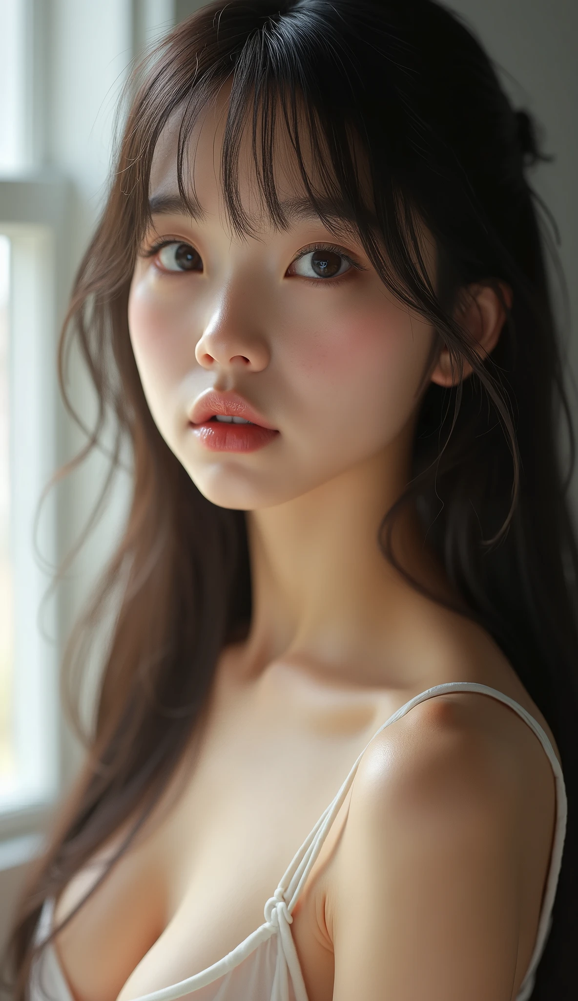 Realな写真、、Japanese high school girl、NUDE、naked、((Whole body 1.4、Thin pubic hair))、((Straight Hair:1.4))、((Small nipples:1.4))Detailed chest、Detailed face and body、Natural lighting、High resolution、Photorealistic、(Highest quality、8k、High resolution、masterpiece:1.2)、Super detailed、(Real、Photorealistic、Photorealistic:1.37)、Realな肌の質感、Detailed eyes and lips、Beautifully detailed face、Long eyelashes、Smooth Skin、Natural body shape