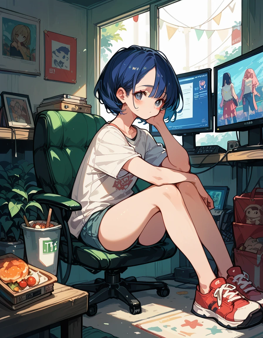 An anime character sitting on the TV with his legs crossed, from Girls&#39; Frontline, The finer details. Girls&#39; Frontline, On pixiv, a hyperRealistic school girl, hyperRealistic school girl, Splash Art Anime , Fascinating anime, Realistic school girl, , [ 4k digital art ]!!, Azur Lane Style, Kantai Collection Style