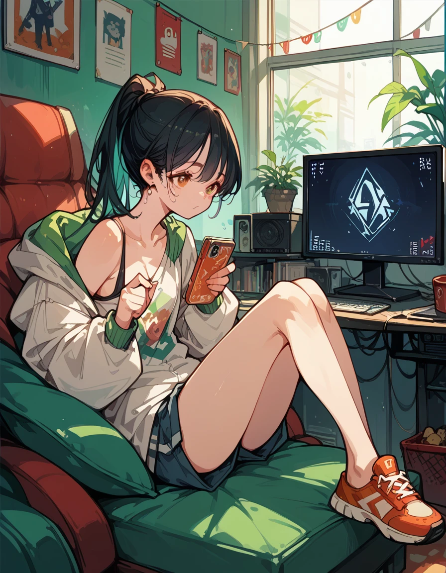 An anime character sitting on the TV with his legs crossed, from Girls&#39; Frontline, The finer details. Girls&#39; Frontline, On pixiv, a hyperRealistic school girl, hyperRealistic school girl, Splash Art Anime , Fascinating anime, Realistic school girl, , [ 4k digital art ]!!, Azur Lane Style, Kantai Collection Style