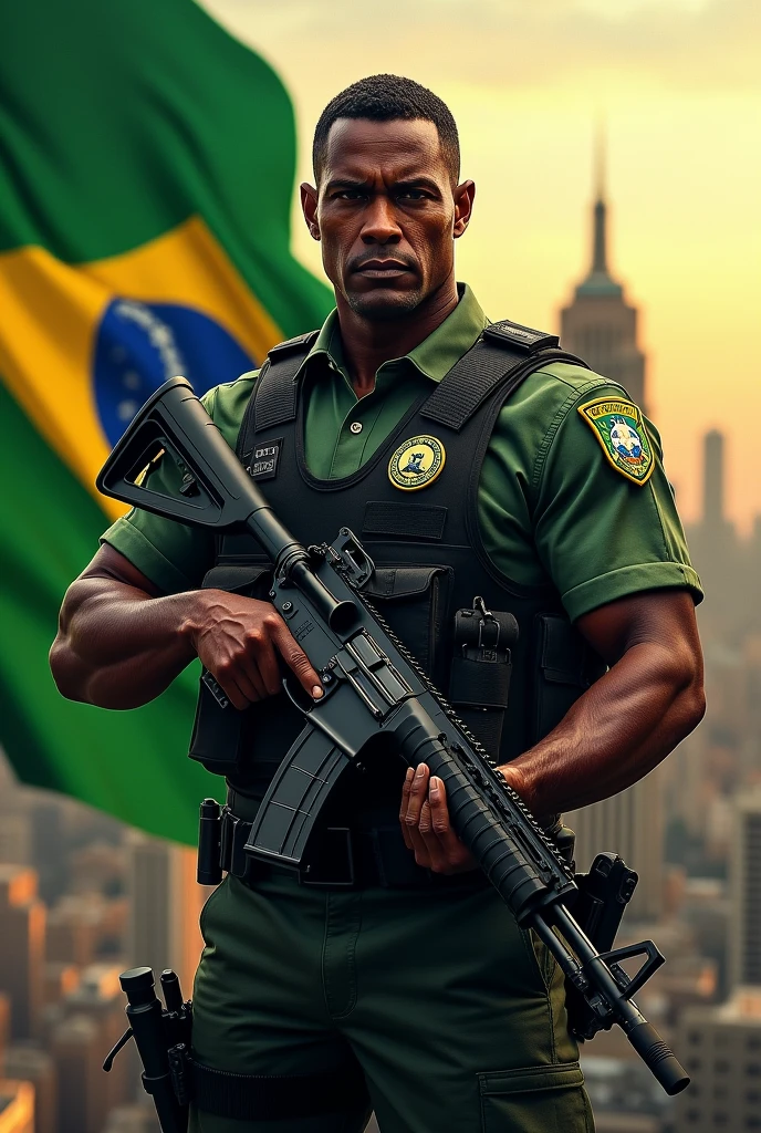 And with a gun and the Brazilian flag