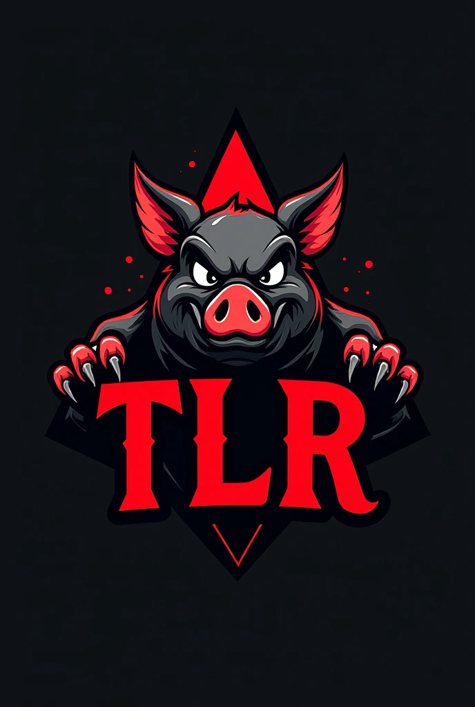 triangular logo with bad pig and letters "TLR" Let everything be black and red