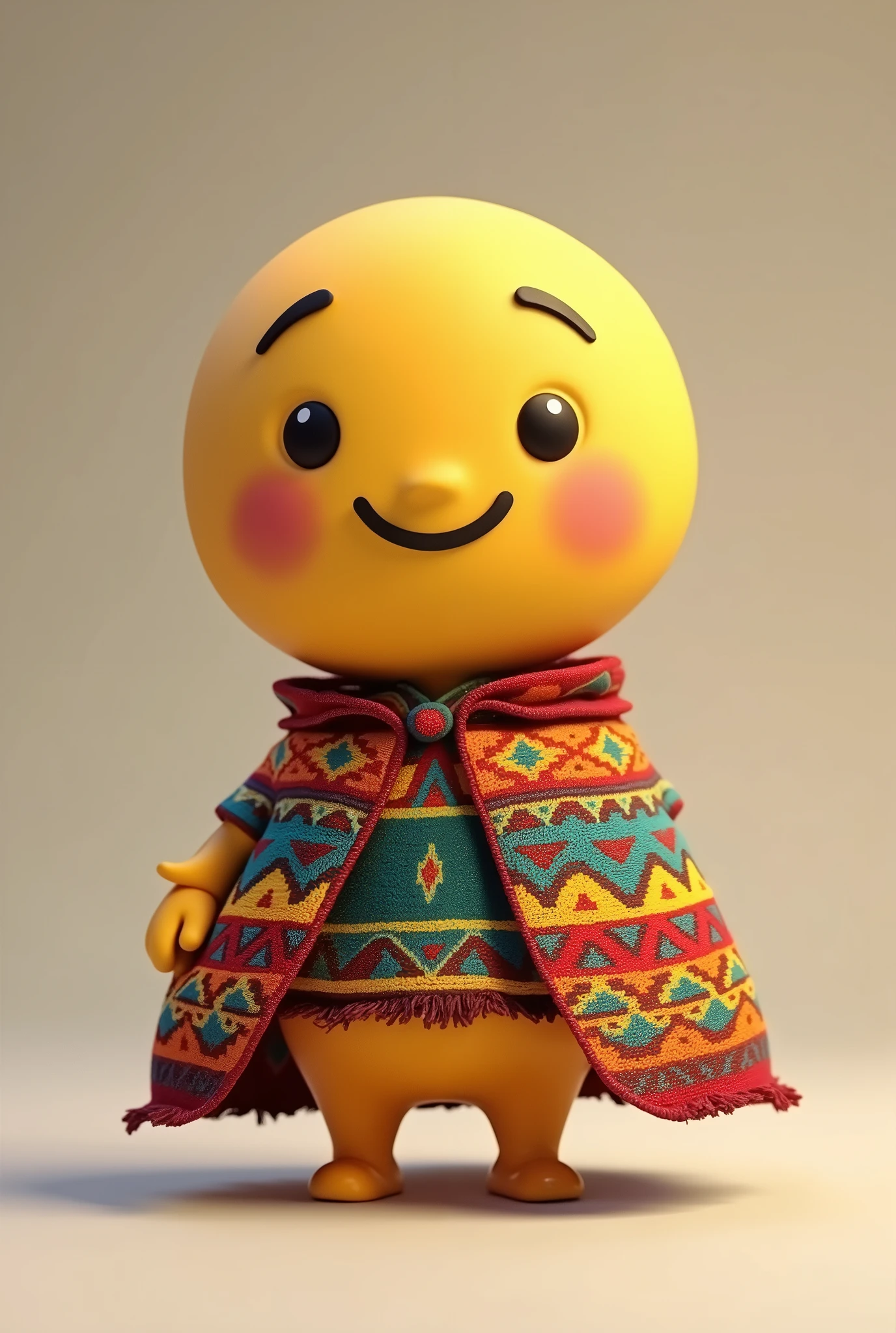 Yellow circular emoji with a face but with a cape from the Inca civilization without lower limbs