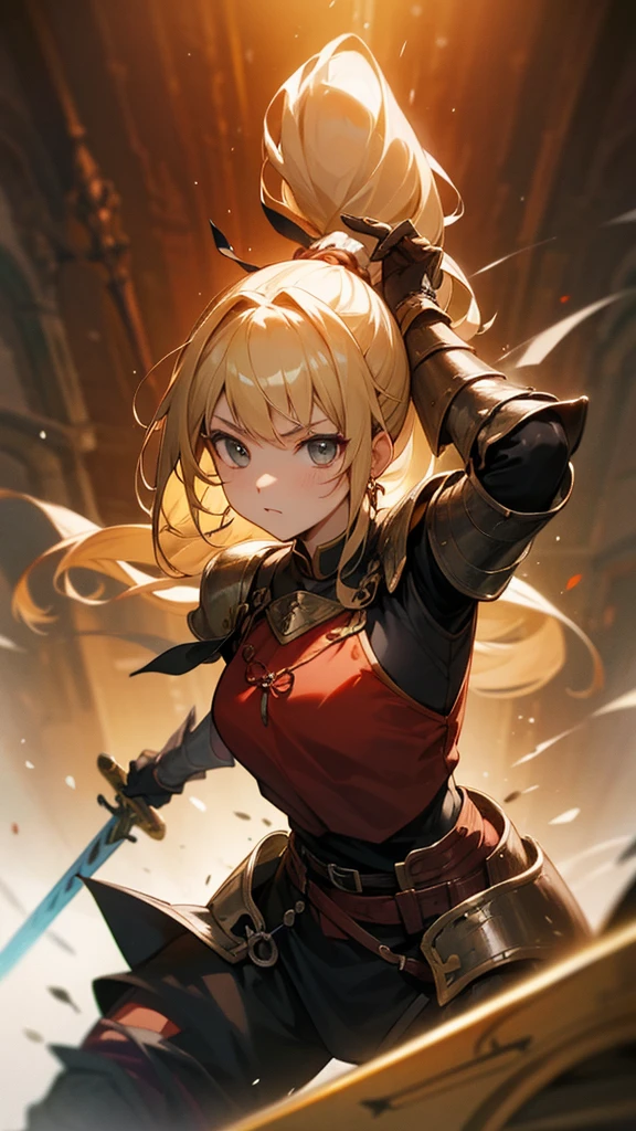 high resolution、ponytail、Blonde Perm、Warrior's、Gorgeous beautiful armor、sword、A beautiful fantasy red image reminiscent of medieval Europe。
Brave Warrior