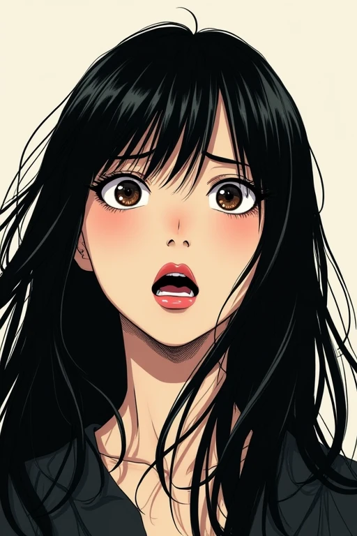 One person, Long Hair, bangs, Black Hair, surprise, Illustration, Kazuo Umezu-style illustration,