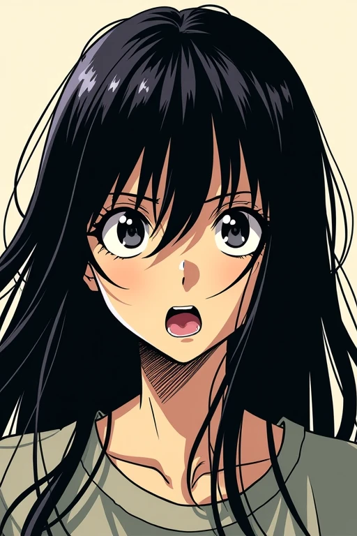 One person, Long Hair, bangs, Black Hair, surprise, Illustration, Kazuo Umezu-style illustration,