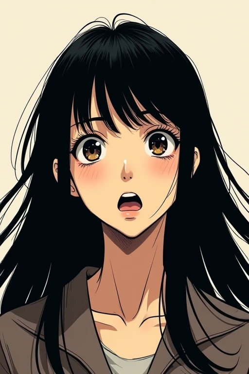 One person, Long Hair, bangs, Black Hair, surprise, Illustration, Kazuo Umezu-style illustration,