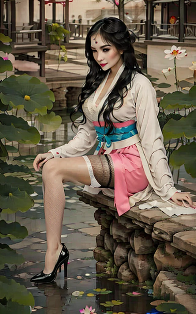 milf，sw，hanfu，pink stocking，high heel，heavy makeup，busty，（fishnets），n3tst0，（master piece），（beat quality）