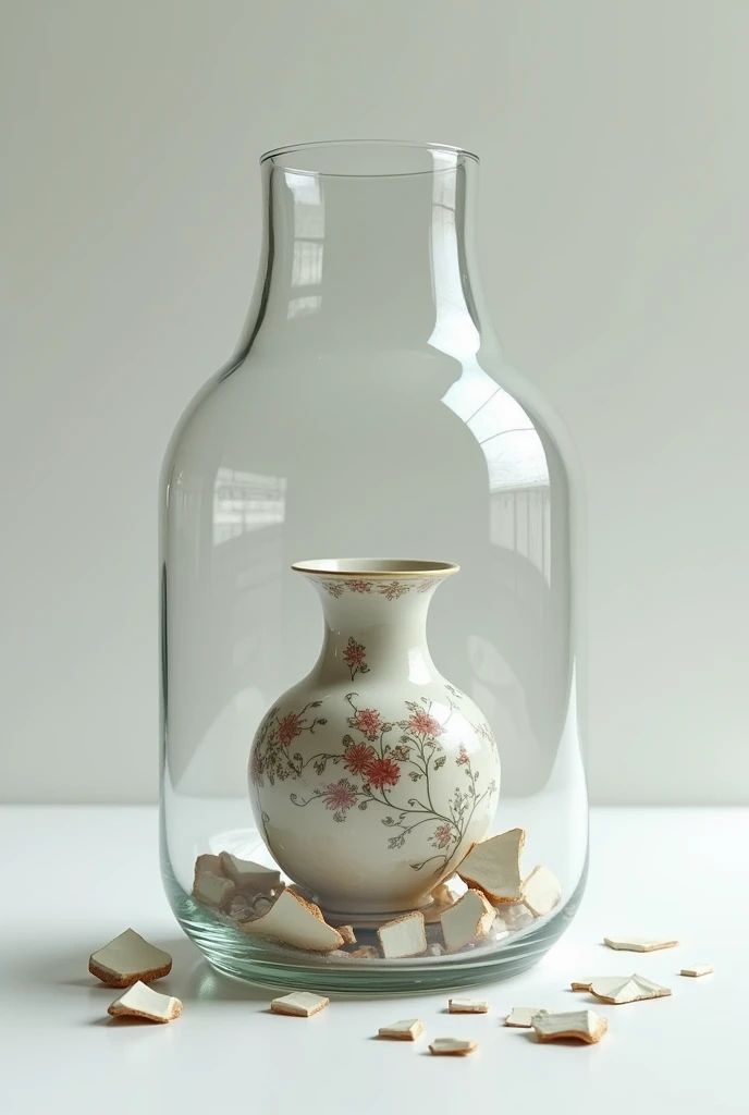 broken vase inside another transparent vase