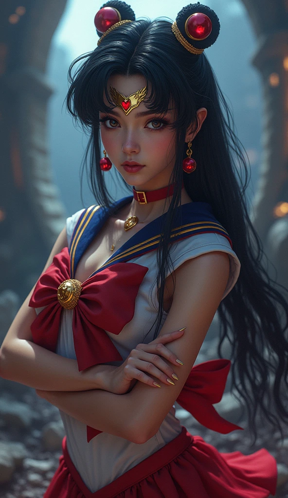 Sailor mars photorealistic, high quality, (RAW photo, best quality), (realistic, photorealistic: 1.4), (extremely delicate and beautiful: 1.4), amazing, fine details, masterpiece, ultra detailed, high resolution, best illustration, best shadow, intricate, ( extremely intricate: 1.2), (exquisitely detailed skin), cinematic light, perfect anatomy, (cool color: 1.4), sharp focus, 8k UHD, DSLR, (Fujifilm XT3),,(Fondo de ruinas de mazmorra en ruinas:1.4 ), (Sailor moon mars:1.4), (Sailor moon mars V2.1), (pose americano :1.4), (iluminación cinematográfica :1.4), Epic Fantasy Art Style HD, 4K fantasy art, epic fantasy digital art style, epic fantasy art style, Fantasy Woman, epic fantasy art portrait, Epic fantasy style, hyperrealistic fantasy art, hd fantasy art, Epic fantasy character art, epic fantasy art, in style of dark fantasy art, epic fantasy digital art, (Sailor moon mars:V2.1)