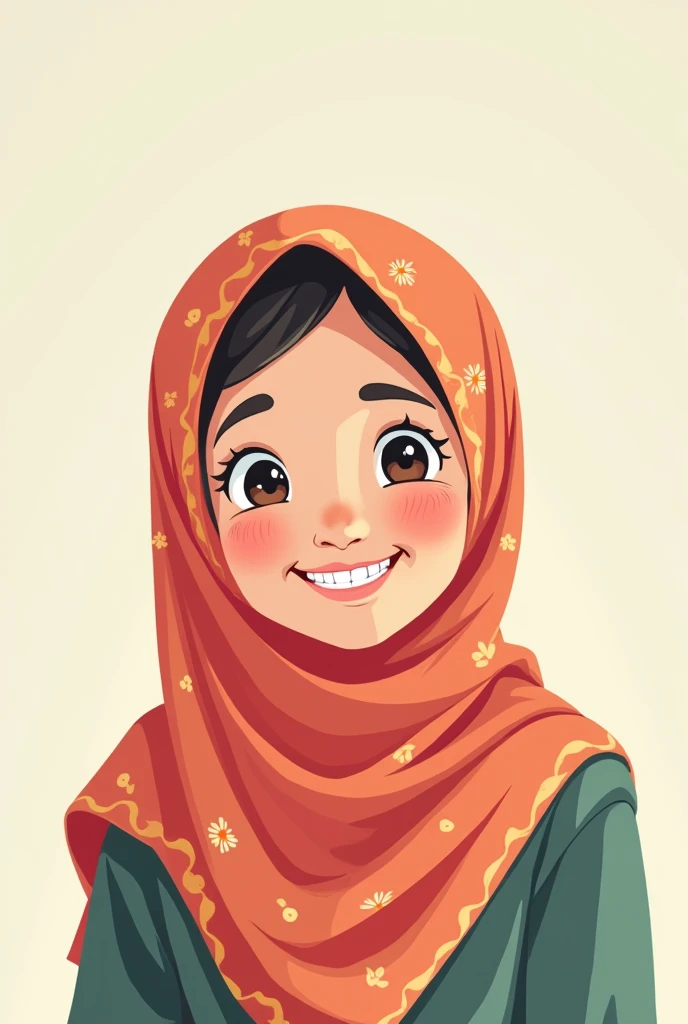 as 2d flat style illustrator or cartoonist using pastel colors, make an illustration of hijabi indonesian high school girl smiling with healthy teeth