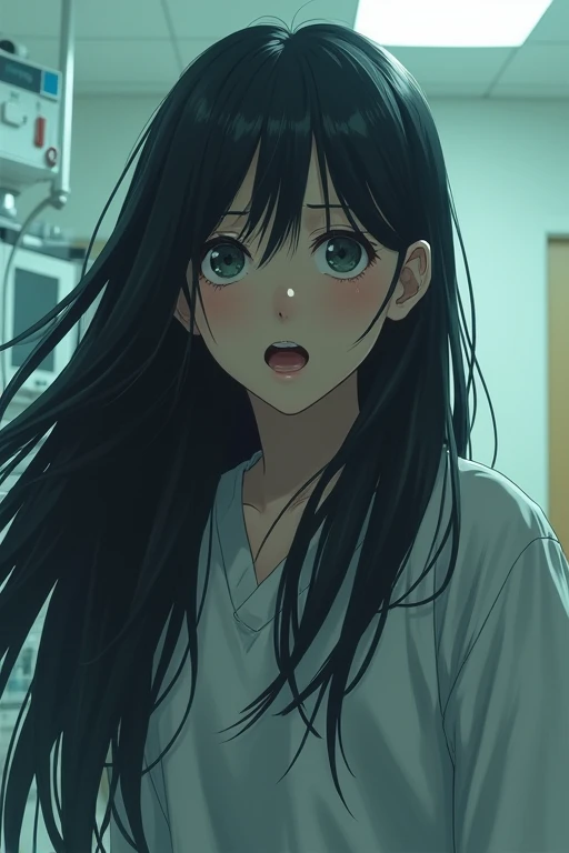 One person, Long Hair,Black Hair, surprise, hospital,