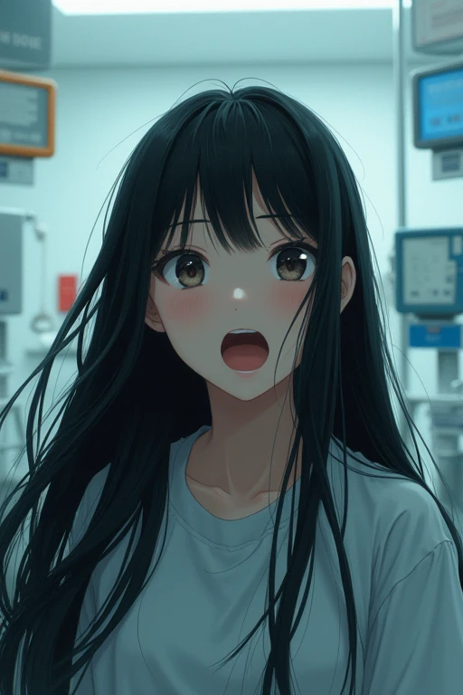 One person, Long Hair,Black Hair, surprise, hospital,