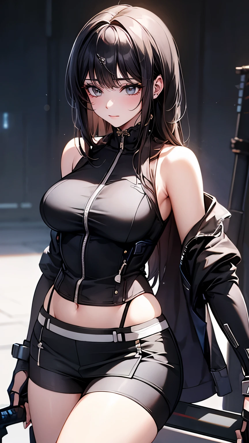 （Very delicate and beautiful：1.2）super model,,Beautiful breasts,voluptuous,【bike shorts】,,【3girls】,,Highest quality, High resolution, 8k,mini skirt.Three people.cyber punk.Mechanical Sword