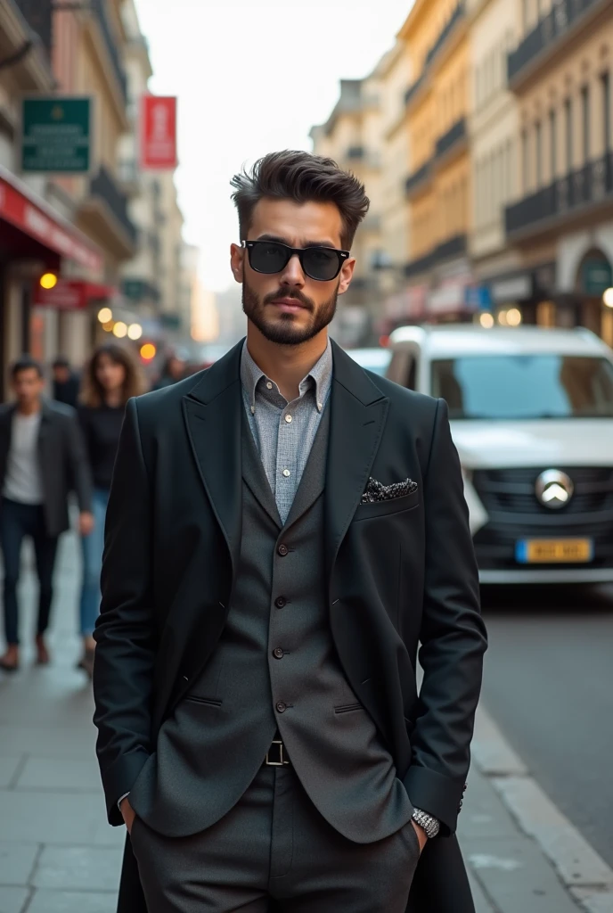 A stylish guy photo in 8k on a street