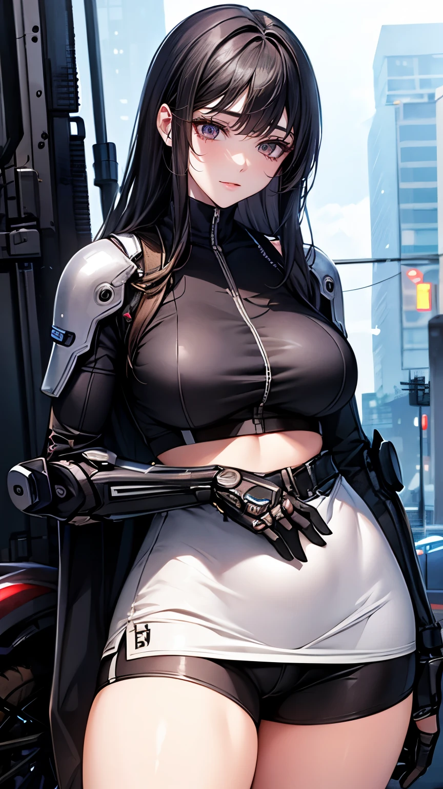 (Very delicate and beautiful:1.2)super model,,Beautiful breasts,voluptuous,【bike shorts】,,【3girls】,,Highest quality, High resolution, 8k,mini skirt.Three people.cyber punk.Mechanical Sword