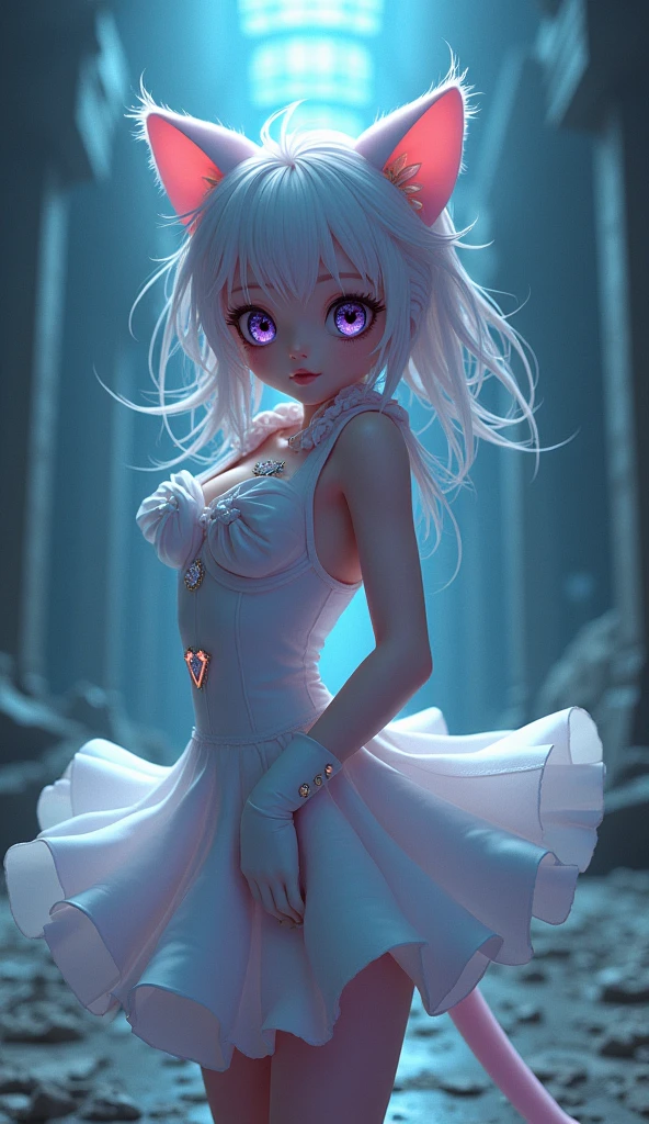 (absurdities, high resolution, ultra detailed, HdR), masterpiece, Best Quality, pastel colours, Light colors, Toei Animation,  (senshi sailor luna:1.4) , Pretty Guardian Sailor Moon character hands on her back and holding her hair and on the side there is a brooch, detailed character with detailed face, large eyes, ,(Tokyo cyberpunk ruined dungeon ruins background :1.4 ), (sailor moon Luna :1.4), (sailor moon Luna V2.1), (dynamic pose), More detailed 8K.unreal engine:1.4,UHD,La Best Quality:1.4, photorealistic:1.4, skin texture:1.4, masterpiece:1.8,first work, Best Quality,object object], (detailed face features:1.3),(The correct proportions),(Beautiful blue eyes:1.4 ),  (cowboy pose),( face detailed:1.4), high quality, (RAW photo, best quality), (realistic, photorealistic: 1.4), (extremely delicate and beautiful: 1.4), amazing, fine details, masterpiece, ultra detailed, high resolution, best illustration, best shadow, intricate, ( extremely intricate: 1.2), (exquisitely detailed skin), cinematic light, perfect anatomy, (cool color: 1.4), sharp focus, 8k UHD, DSLR, (Fujifilm XT3),(skirt lifted by itself: 1.1), (skirt lift: 1.3), (showing white panties: 1.4 )