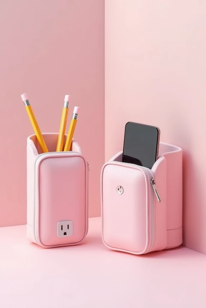 Pencil case with power bank features  and power socket pink


