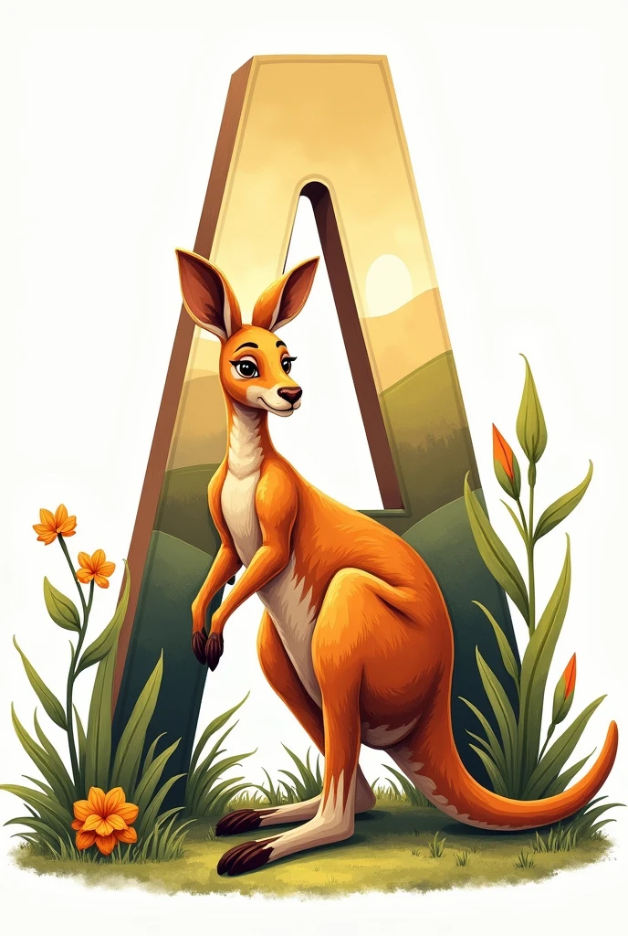 Decorate a letter A with a kangaroo