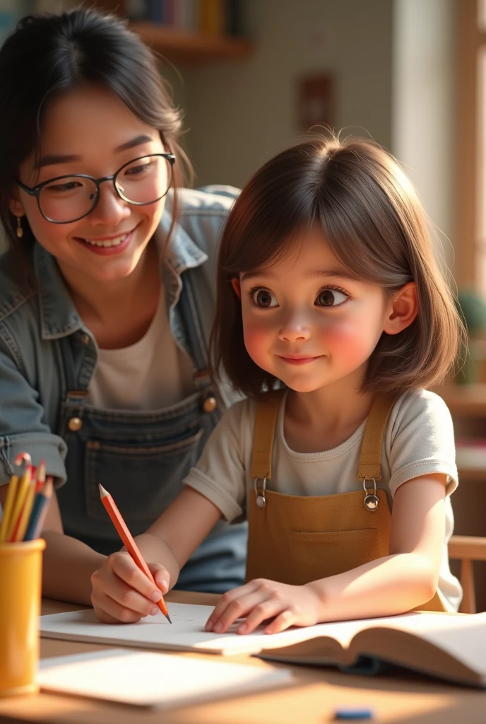 Picture of a real life brown haired girl playing with her teacher