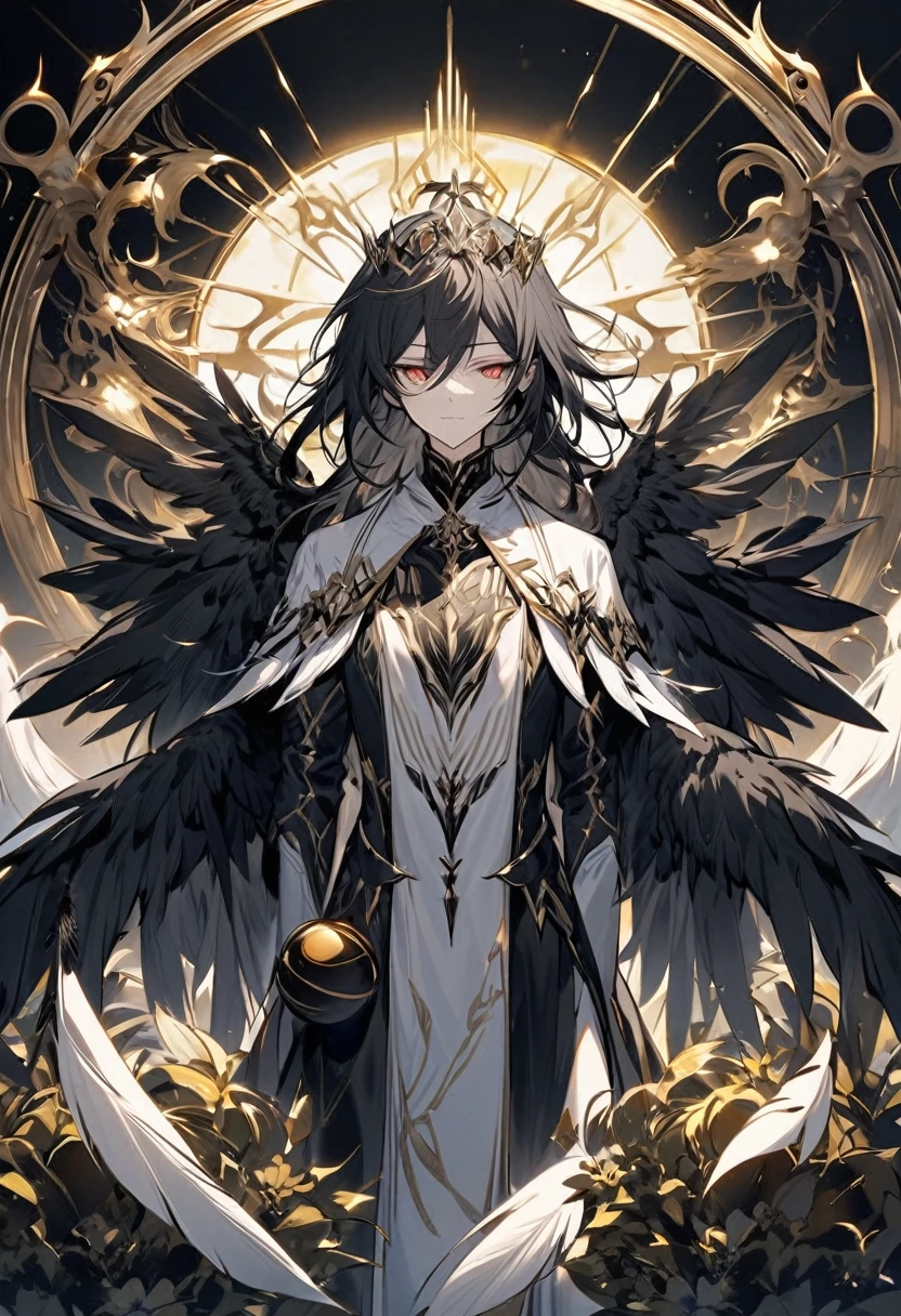 male character, The appearance of the Rigel race can be recognized by its characteristic, namely white/black wings which match its personality. If black means the Rigel is evil, if white the Rigel is good, generally the Rigel's wings have 6 wings with very sharp feathers. Rigel have very striking and very fantastic characteristics, namely a ball next to their wings which seems to symbolize the sun and a ball next to their wings which seems to symbolize the moon and they usually have a crown which has a ball on top like an eeclips. Rigel has no traits or emotions, they just live their lives with flat expressions and traits.