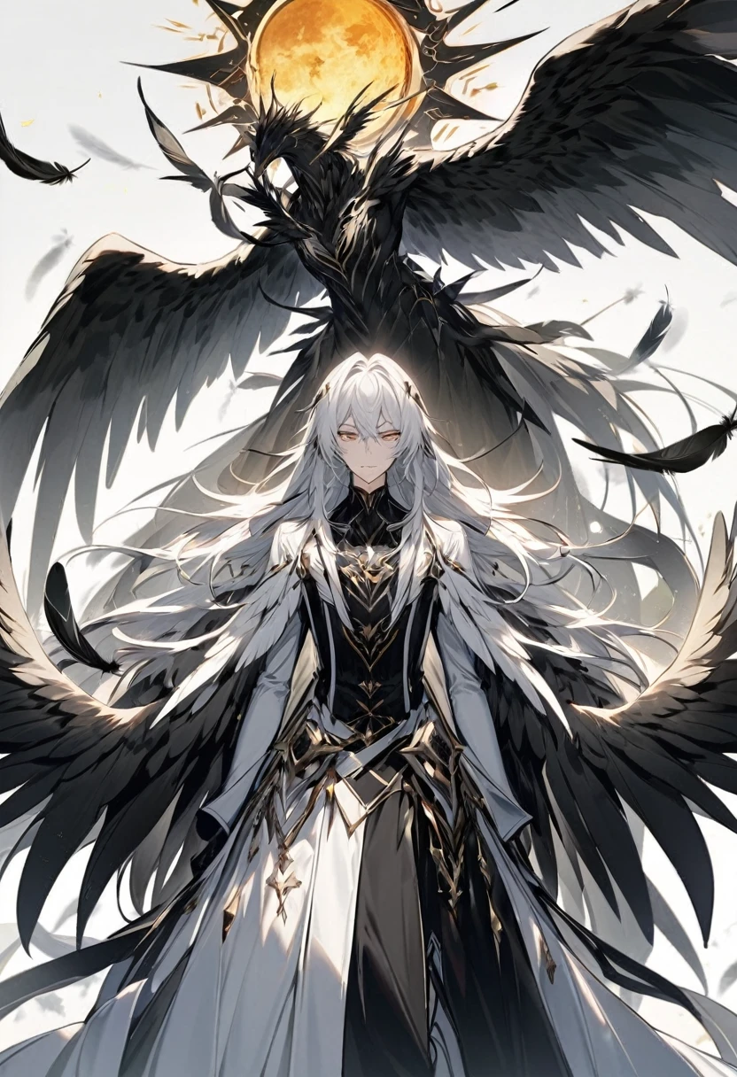 male character, The appearance of the Rigel race can be recognized by its characteristic, namely white/black wings which match its personality. If black means the Rigel is evil, if white the Rigel is good, generally the Rigel's wings have 6 wings with very sharp feathers. Rigel have very striking and very fantastic characteristics, namely a ball next to their wings which seems to symbolize the sun and a ball next to their wings which seems to symbolize the moon and they usually have a crown which has a ball on top like an eeclips. Rigel has no traits or emotions, they just live their lives with flat expressions and traits.