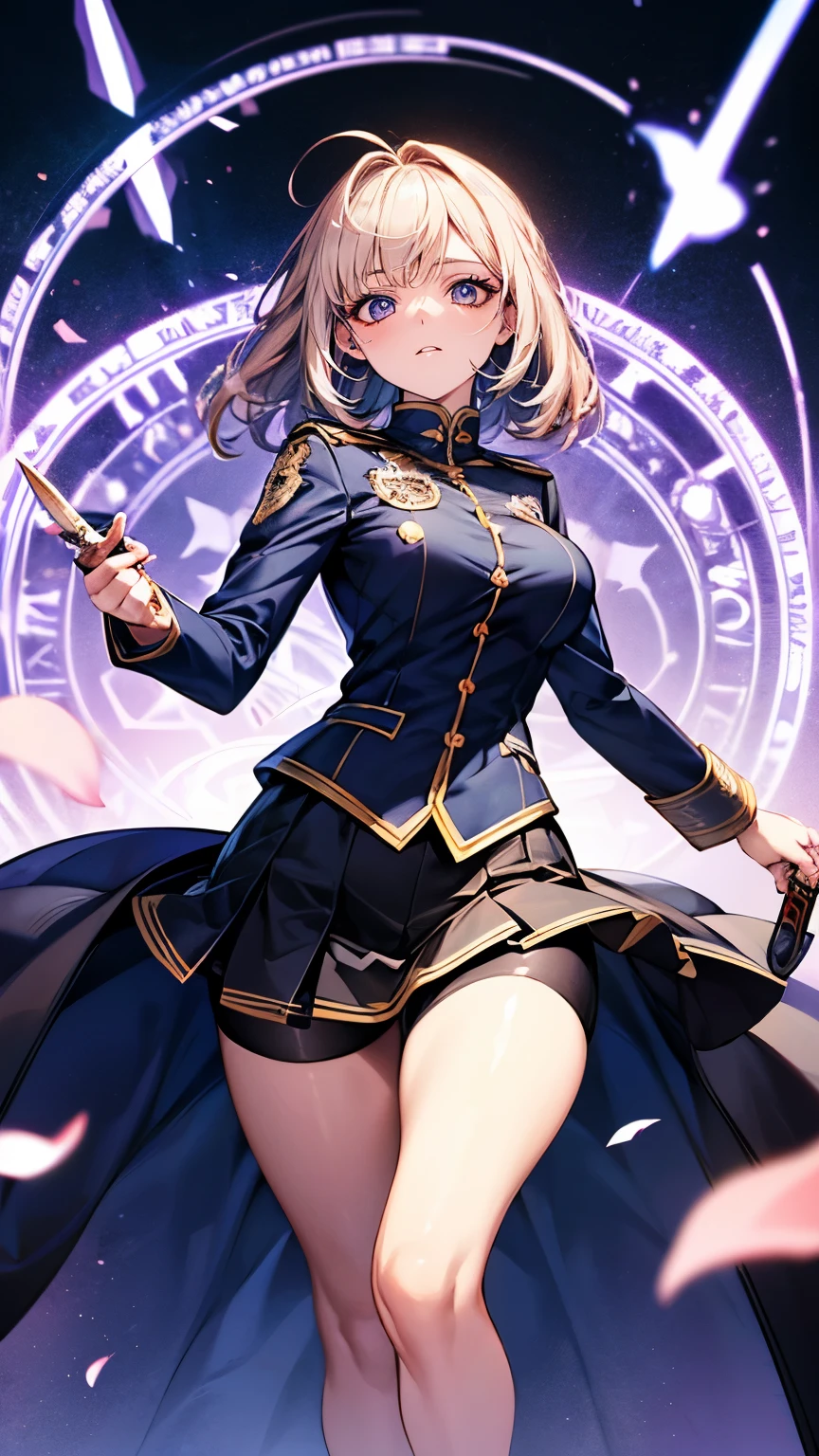 (Very delicate and beautiful:1.2)super model,,Beautiful breasts,voluptuous,【bike shorts】,,【3girls】,,Highest quality, High resolution, 8k,mini skirt,uniform,knife,Blue Flame.magic circle.
