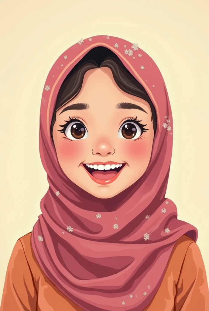 as 2d flat style illustrator or cartoonist using pastel colors, make an illustration of hijabi indonesian high school girl smiling with healthy teeth