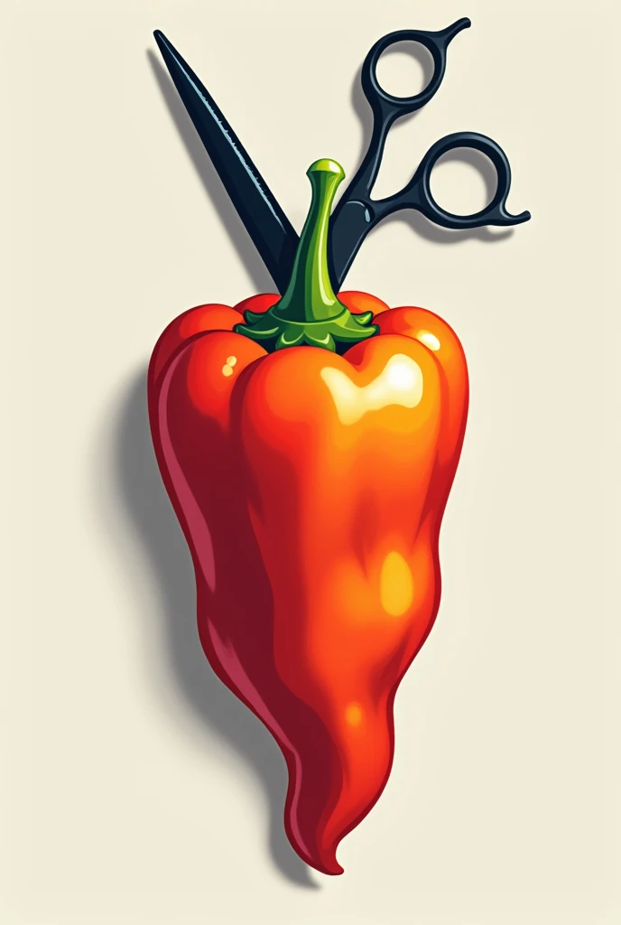 Logo of a pepper with a hair cutting scissors