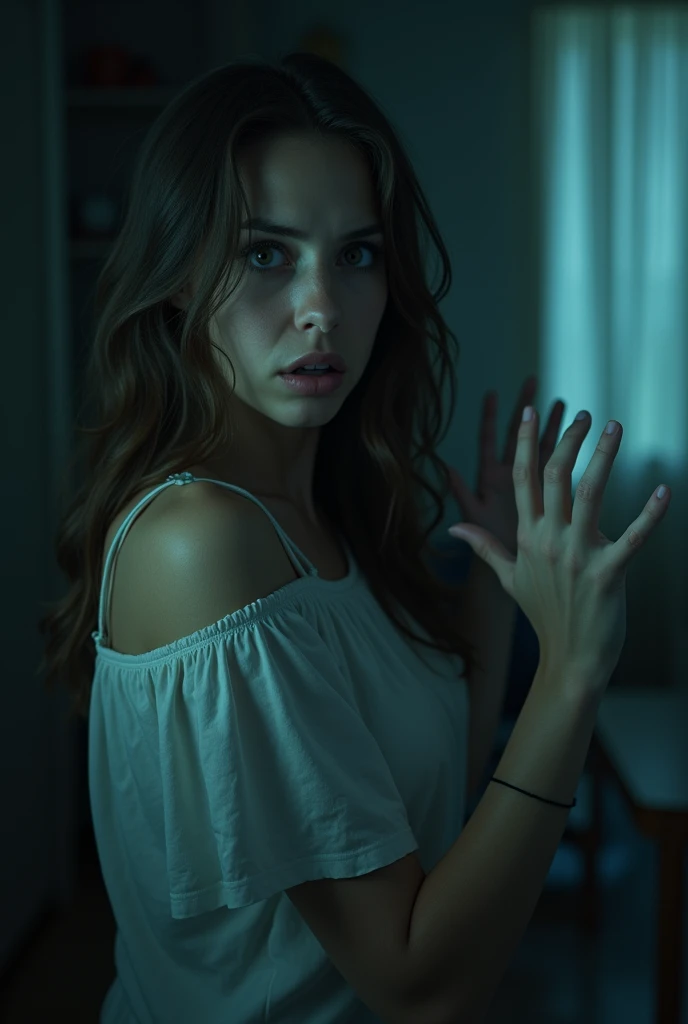 
Objects in the room move subtly. A cold hand touches her shoulder, but no one is there... emily got scared

