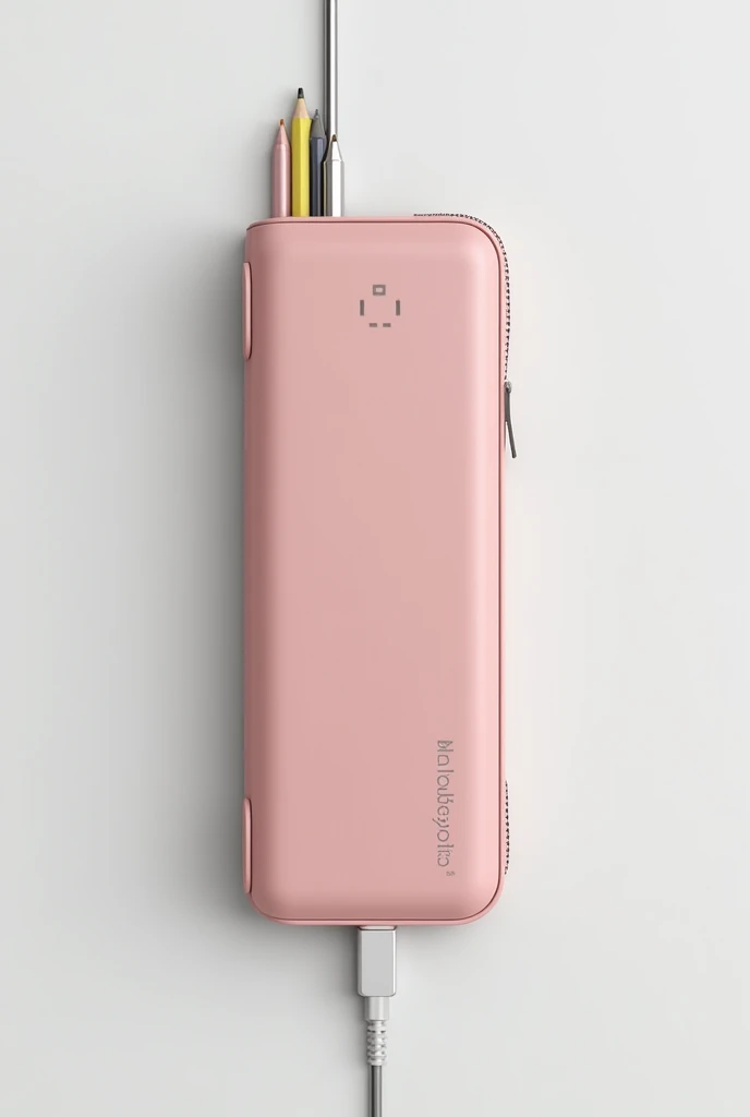Pencil case with power bank features  and power socket pink combine


