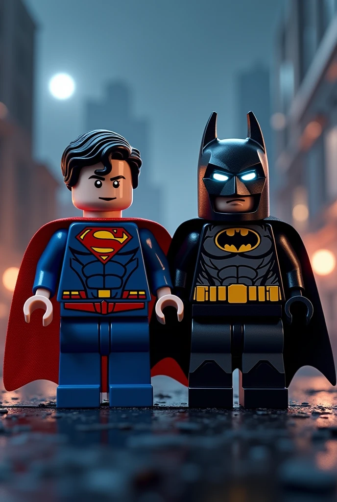 Superman and Batman in lego art, night