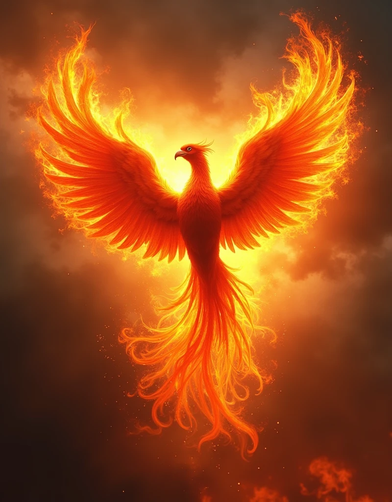 Phoenix Heart, a fiery phoenix forming the shape of a human heart, flames expressing the intensity of love and passion.