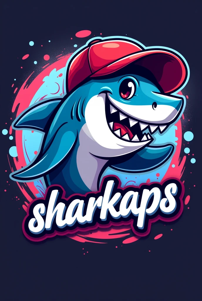Gaming style logo of a happy shark with a New Era cap, say sharkaps