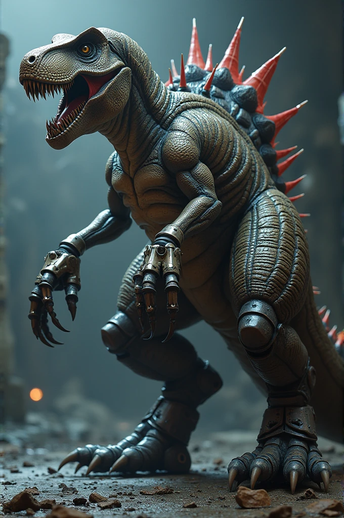 Draw T-Rex head,mechagozilla hand,destroyer body, scorpion Tail and robot Feet
