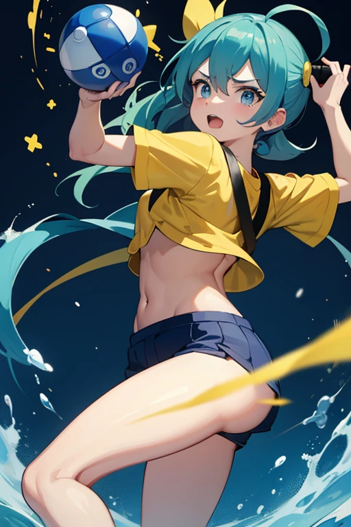 A blue and golden slime drips down.,A Pokemon Trainer with streaks of sweat々prepares to throw a Pokeball.