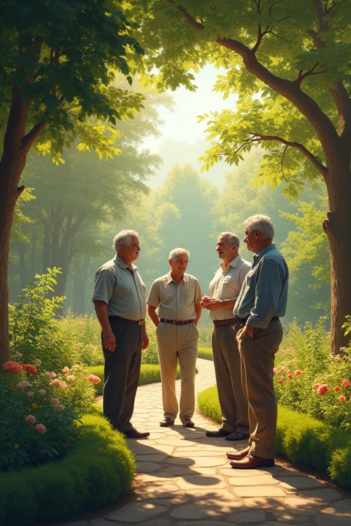 Middle-aged men,garden