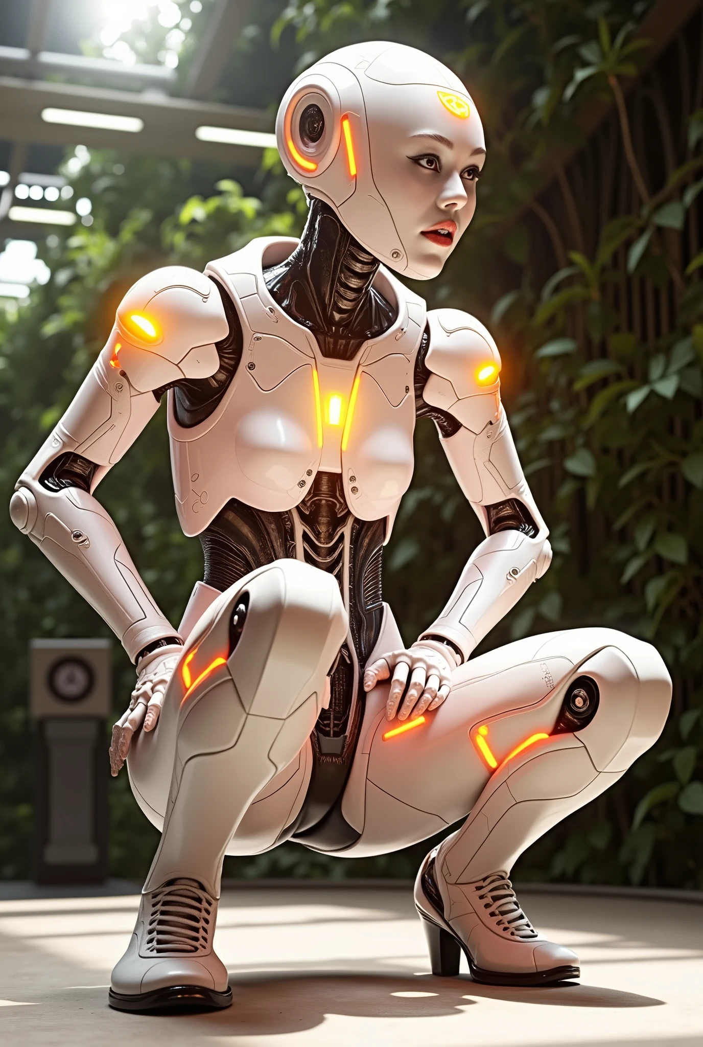 a woman in a futuristic suit with a glowing head and chest, cyberpunk art inspired by Marek Okon, cgsociety contest winner, digital art, gynoid cyborg body, girl in mecha cyber armor, cyber suit, cybersuit, in white futuristic armor, cybersuits, diverse cybersuits, gynoid body, echo from overwatch, perfect anime cyborg woman