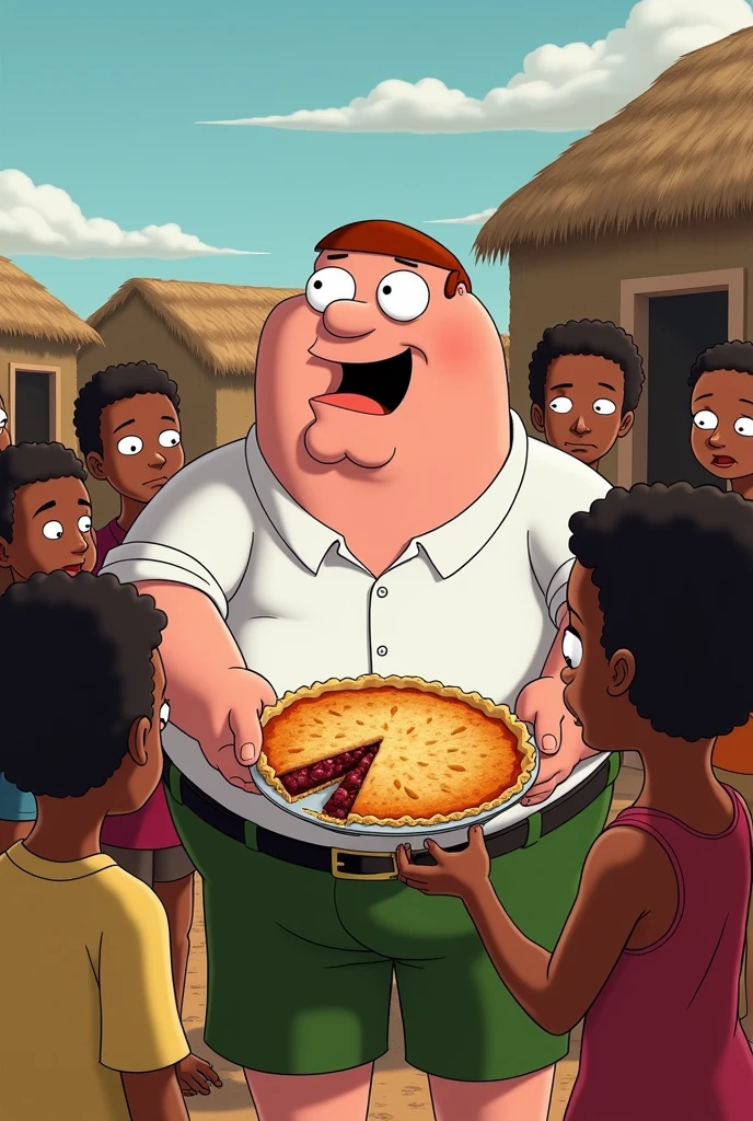 Peter griffin feeding poor skinny sad African kids a delicious pie