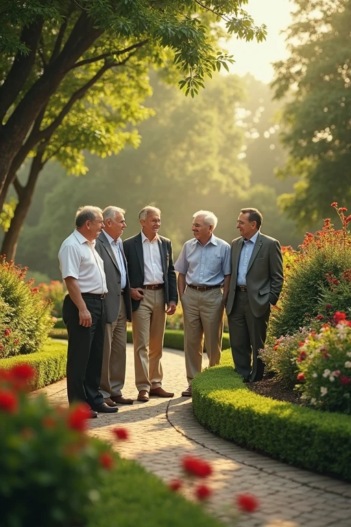 Middle-aged men,garden