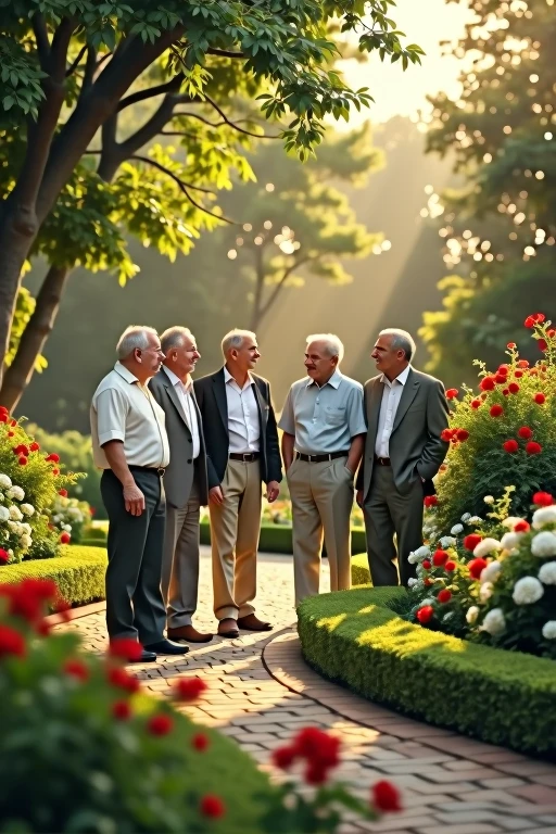 Middle-aged men,garden